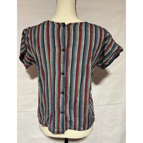 Vintage 1980’s Santa Cruz button down back striped cotton top blouse shirt - Picture 3 of 7
